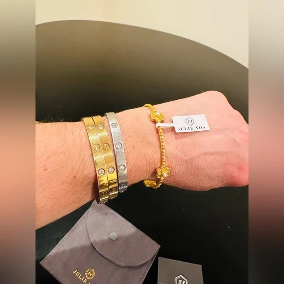 Authentic Luxury Minimalist Julie Vos Flower Pearl Station Bangle/Bracelet - Picture 8 of 17